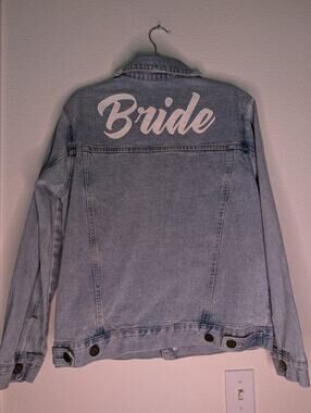 Mumu Blue Women's "Bride" Light Wash Denim Jacket M Bridal Wedding Travel Casual